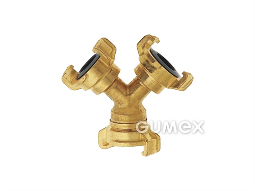Odbočka "Y" s rychlospojkami GEKA, 1x vnitřní závit G 3/4", 2x vnější závit G 3/4", 50bar, těsnění NBR, -5°C/+90°C, mosaz